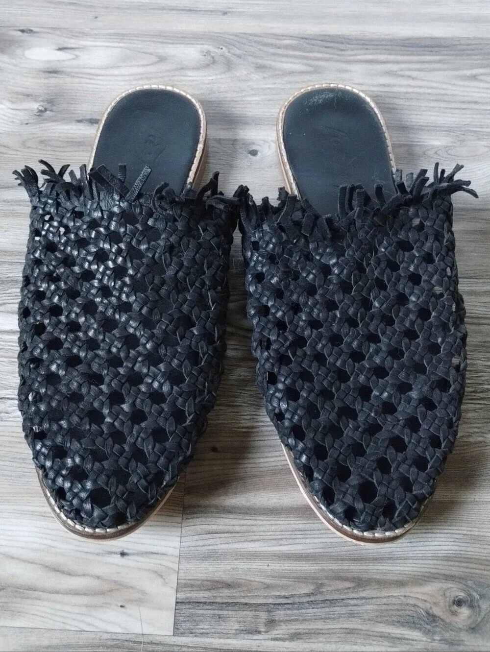 Free People Women's Mirage Woven Flat Black Mule Size 40 US 9 - 9.5